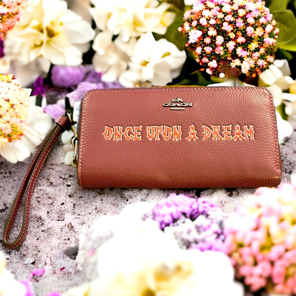 Disney Coach Long Zip Wallet w/ Signature Canvas Interior And Once Upon A Dream